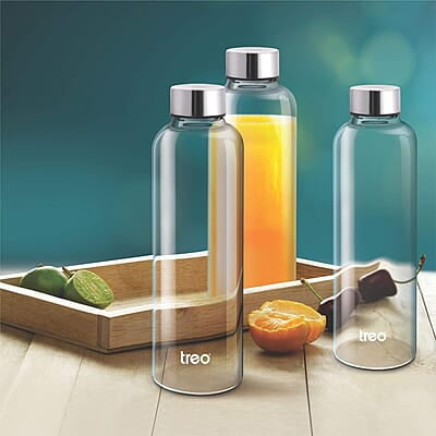 Treo by Milton Clarion Borosilicate Glass Fridge Water Bottle with Leak-Proof Airtight Stainless Steel Lid, 760 ml Treo by Milton Clarion Borosilicate Glass Fridge Water Bottle with Leak-Proof Airtight Stainless Steel Lid, 760 ml