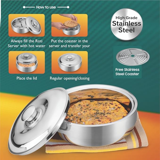 Signora ware Roti Server Casserole With Steel Lid & Glass Lid 2100 ML Signora ware Roti Server Casserole With Steel Lid & Glass Lid 2100 ML