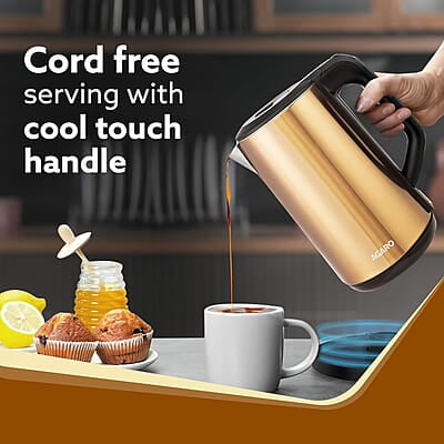 AGARO Insignia Electric Kettle, 1.8L, Double Layered Kettle, 100% Stainless Steel Inner Metallic Gold AGARO Insignia Electric Kettle, 1.8L, Double Layered Kettle, 100% Stainless Steel Inner Metallic Gold