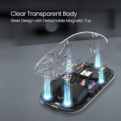 Portronics Toad 5 Transparent Bluetooth Mouse with 2.4 GHz & BT 5.3 Dual Wireless, Rechargeable, RGB Lights, Connect 3 Devices, Sleek Design for Laptop, Smartphone, Tablet Portronics Toad 5 Transparent Bluetooth Mouse with 2.4 GHz & BT 5.3 Dual Wireless, Rechargeable, RGB Lights, Connect 3 Devices, Sleek Design for Laptop, Smartphone, Tablet