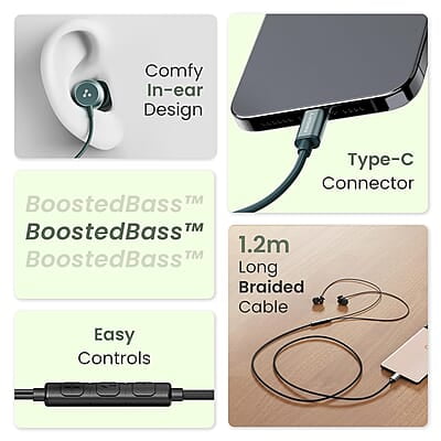 Ambrane Type C Wired in Ear Earphones with in-Line Mic for Clear Calling,1.2M Cable,10Mm Dynamic Drivers for Boostedbass,Control Buttons for iPhone 15,Samsung&Type C Devices Stringz 38C Ambrane Type C Wired in Ear Earphones with in-Line Mic for Clear Calling,1.2M Cable,10Mm Dynamic Drivers for Boostedbass,Control Buttons for iPhone 15,Samsung&Type C Devices Stringz 38C