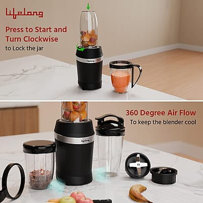 Lifelong Nutri Blender for Smoothies and Juices 100% Copper Motor- 1000 Watt with Detachable Handle 3 jars Mixer Grinder