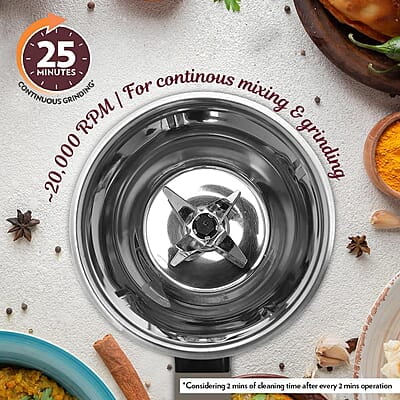 Borosil 750W Infinity Mixer Grinder with 4 Stainless Steel Jars (1.5L Jar with Fruit Filter, 1.5L Blending Jar, 1L Dry/Wet Grinder Jar, 400ml Chutnery Jar), Kitchen Mixie, 5 Years Warranty on Motor Borosil 750W Infinity Mixer Grinder with 4 Stainless Steel Jars (1.5L Jar with Fruit Filter, 1.5L Blending Jar, 1L Dry/Wet Grinder Jar, 400ml Chutnery Jar), Kitchen Mixie, 5 Years Warranty on Motor