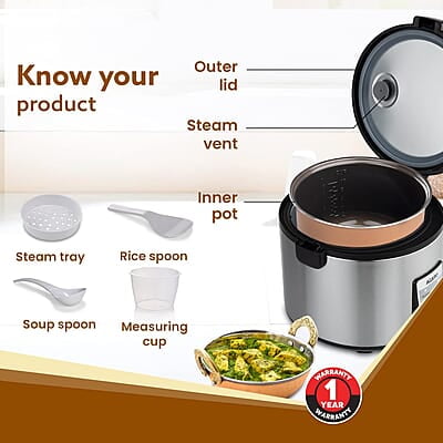 AGARO Regency Electric Rice Cooker, 5L Ceramic Coated Inner Bowl, Cooks up to 10 cups of Raw Rice, Automatic Cooking, Keep Warm Function AGARO Regency Electric Rice Cooker, 5L Ceramic Coated Inner Bowl, Cooks up to 10 cups of Raw Rice, Automatic Cooking, Keep Warm Function