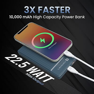 Portronics Luxcell B 10K 10000 mAh 22.5W Fast Charging Power Bank, Ultra Slim Power Bank with Mach USB-A Output, Type C PD Output Portronics Luxcell B 10K 10000 mAh 22.5W Fast Charging Power Bank, Ultra Slim Power Bank with Mach USB-A Output, Type C PD Output