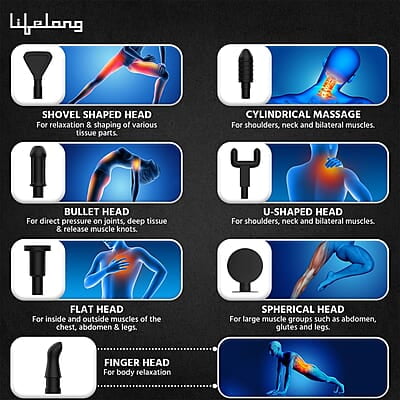 Lifelong Gun Massager for Pain Relief - Massage Gun Machine for Fully Body - Gun Massager Rechargeable with 6 Speed Setting for Muscle Massage