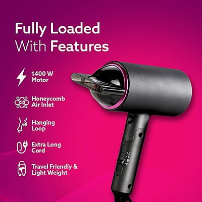 AGARO HD-1214 Premium Hair Dryer with 1400 Watts Motor, 3 Temperature Settings & Cool Shot AGARO HD-1214 Premium Hair Dryer with 1400 Watts Motor, 3 Temperature Settings & Cool Shot