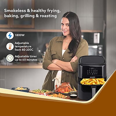 AGARO Elegant Air Fryer, 6.5L, 12 Preset Cooking Modes, 360 Degrees Air Circulation With Variable Temperature Settings, Frying, Grilling, Toasting, Roasting, 1800W, Black AGARO Elegant Air Fryer, 6.5L, 12 Preset Cooking Modes, 360 Degrees Air Circulation With Variable Temperature Settings, Frying, Grilling, Toasting, Roasting, 1800W, Black