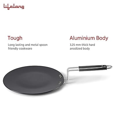 Lifelong Hard Anodized Concave Tawa, 255 mm,Induction and Gas Compatible, Black