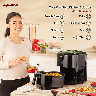 Lifelong 8L Digital Air Fryer for Home with Touch Panel & 8 Pre-Set Menus - 1500 W Electric Airfryer Lifelong 8L Digital Air Fryer for Home with Touch Panel & 8 Pre-Set Menus - 1500 W Electric Airfryer