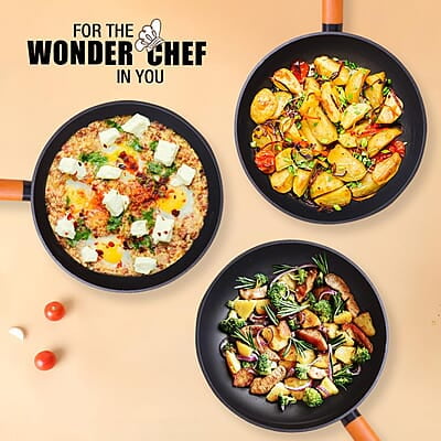 Wonderchef Caesar Forged Virgin Aluminium Fry Pan, 24cm, Black, Healthy Greblon C3 Wonderchef Caesar Forged Virgin Aluminium Fry Pan, 24cm, Black, Healthy Greblon C3