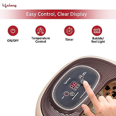 Lifelong LLM306 500W Electric Foot Spa Machine with 8 Manual Rollers, Digital Panel, Bubble Bath & Water Heating Technology