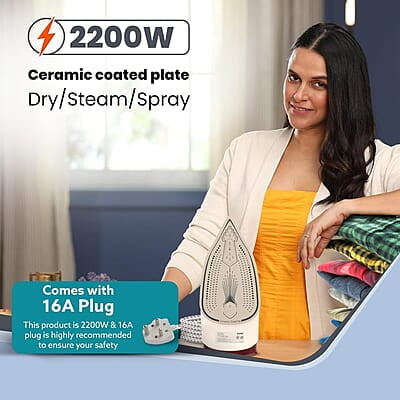 AGARO Imperial Steam Iron, 2200W, Ceramic Coated Sole Plate 350 Ml Water Tank AGARO Imperial Steam Iron, 2200W, Ceramic Coated Sole Plate 350 Ml Water Tank