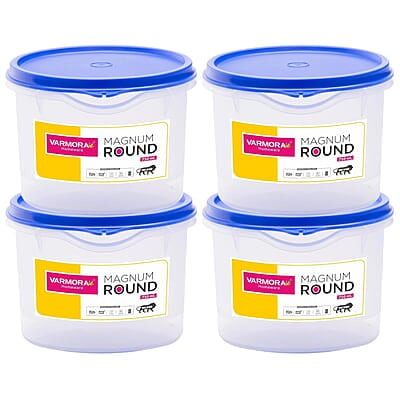 Varmora Magnum Round Smart Kitchen Storage Plastic Container – Blue Lid (750 ml) (Pack of 4)