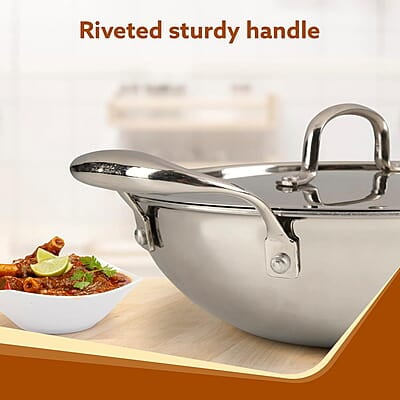 AGARO Regency Tri-Ply Steel Kadai, 2.25L Capacity, 24 cm Stainless Steel AGARO Regency Tri-Ply Steel Kadai, 2.25L Capacity, 24 cm Stainless Steel