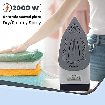 AGARO Royal Steam Iron, 2000W, Ceramic Coated Sole Plate, Fast Heating, 360 degree 320 Ml Water Tank AGARO Royal Steam Iron, 2000W, Ceramic Coated Sole Plate, Fast Heating, 360 degree 320 Ml Water Tank