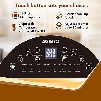 AGARO Elite Air Fryer For Home,14.5L,Rotisserie Convection Oven,1700 watts,Electric Oven,16 Preset Menus AGARO Elite Air Fryer For Home,14.5L,Rotisserie Convection Oven,1700 watts,Electric Oven,16 Preset Menus