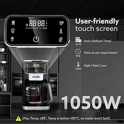 AGARO Primo Drip Coffee Maker, Brew & Drip Coffee Maker, Up to 12 Cups of Coffee, Fast Heating, Adjustable Temperature & Timer AGARO Primo Drip Coffee Maker, Brew & Drip Coffee Maker, Up to 12 Cups of Coffee, Fast Heating, Adjustable Temperature & Timer