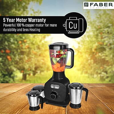 Faber Candy 1000W 8-in-1 Mixer Grinder,3 SS+1 PC jar,lockable lids dual fan technology,upto 23000 rpm Faber Candy 1000W 8-in-1 Mixer Grinder,3 SS+1 PC jar,lockable lids dual fan technology,upto 23000 rpm