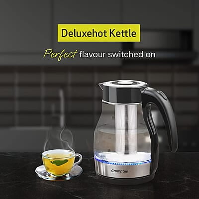 Crompton Deluxehot Glass Electric Kettle 1.7Ltr with Removable Infuser