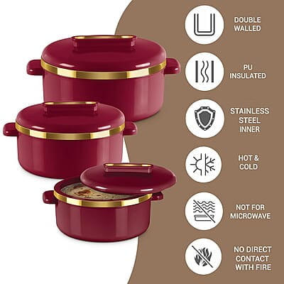 MILTON Curve Inner Stainless Steel Casserole Set of 3 (840 ml, 1300 ml, 1880 ml) MILTON Curve Inner Stainless Steel Casserole Set of 3 (840 ml, 1300 ml, 1880 ml)