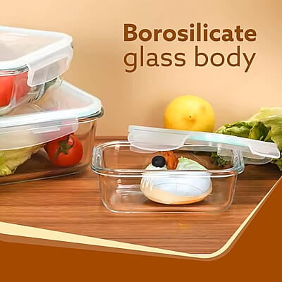 AGARO Borosilicate Glass Containers with Lids, 3 pcs Set (370ml, 640ml &1040ml), Microwave Safe AGARO Borosilicate Glass Containers with Lids, 3 pcs Set (370ml, 640ml &1040ml), Microwave Safe