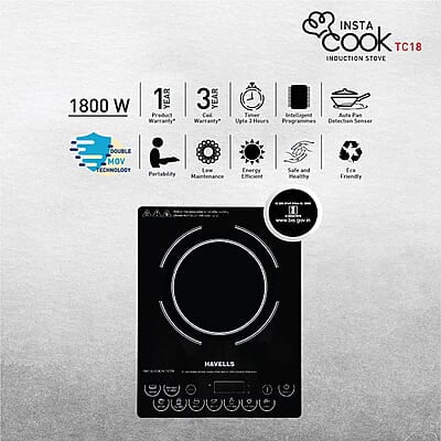 Havells Induction Cooktop Tc 18 1800 Watt (Crystal Glass, Black)