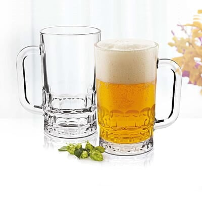 Treo by Milton Gusto Cool Glass Beer Mug, Set of 2, 335 ml Each