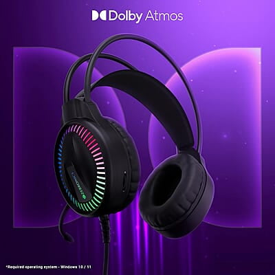 ZEBRONICS New Launch Blitz C Dolby Atmos Gaming Over Ear Headphone, 50Mm Neodymium Drivers, Padded Headband, Lightweight & Comfortable, RGB Lights, Flexible Mic, Type-C Connector,
