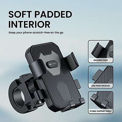 Portronics Mobike 4 Bike Phone Mount with 360° Rotational, Strong Hold for Bicycle, Motorcycle Compatible with 4.7 to 6.8 inch Portronics Mobike 4 Bike Phone Mount with 360° Rotational, Strong Hold for Bicycle, Motorcycle Compatible with 4.7 to 6.8 inch