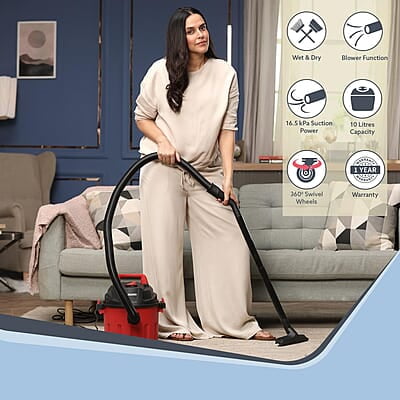 AGARO Rapid Vacuum Cleaner, 1000W, Wet & Dry 10L Tank Capacity, 16.5 kPa Suction Power