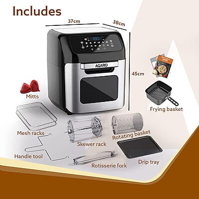 AGARO Regency Air Fryer For Home, 12L, Family Rotisserie Oven, 1800W, 9 Preset Menu AGARO Regency Air Fryer For Home, 12L, Family Rotisserie Oven, 1800W, 9 Preset Menu