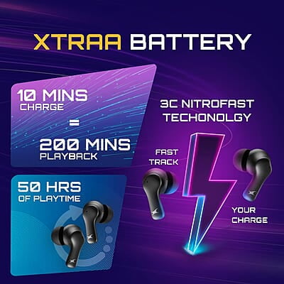 Fastrack Fpods FZ100 TWS in-Ear Earbuds with Mega 50 Hrs Playtime|Extra Deep Bass Driver|Quad Mic ENC for Clear Calls|Ultra Low 40ms Latency Gaming Mode|NitroFast Charge-200 Min in 10 Min-Black Fastrack Fpods FZ100 TWS in-Ear Earbuds with Mega 50 Hrs Playtime|Extra Deep Bass Driver|Quad Mic ENC for Clear Calls|Ultra Low 40ms Latency Gaming Mode|NitroFast Charge-200 Min in 10 Min-Black