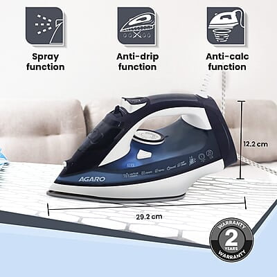 AGARO Royal Steam Iron, 2000W, Ceramic Coated Sole Plate, Fast Heating, 360 degree 320 Ml Water Tank AGARO Royal Steam Iron, 2000W, Ceramic Coated Sole Plate, Fast Heating, 360 degree 320 Ml Water Tank