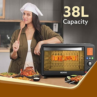 AGARO Imperial Digital Oven Toaster Griller, 38 Litres, 10 Preset Cooking Function, Convection Function, Motorized Rotisserie Backlit LCD Display, Black
