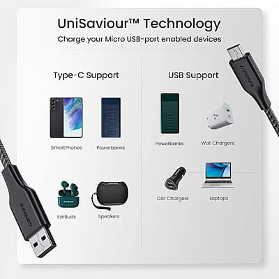 Ambrane Unbreakable 60W / 3A Fast Charging 1.5m Braided Micro USB Cable for Smartphones, Tablets, Laptops & other Micro USB devices, 480Mbps Data Sync, Quick Charge 3.0 (RCM15 Ambrane Unbreakable 60W / 3A Fast Charging 1.5m Braided Micro USB Cable for Smartphones, Tablets, Laptops & other Micro USB devices, 480Mbps Data Sync, Quick Charge 3.0 (RCM15