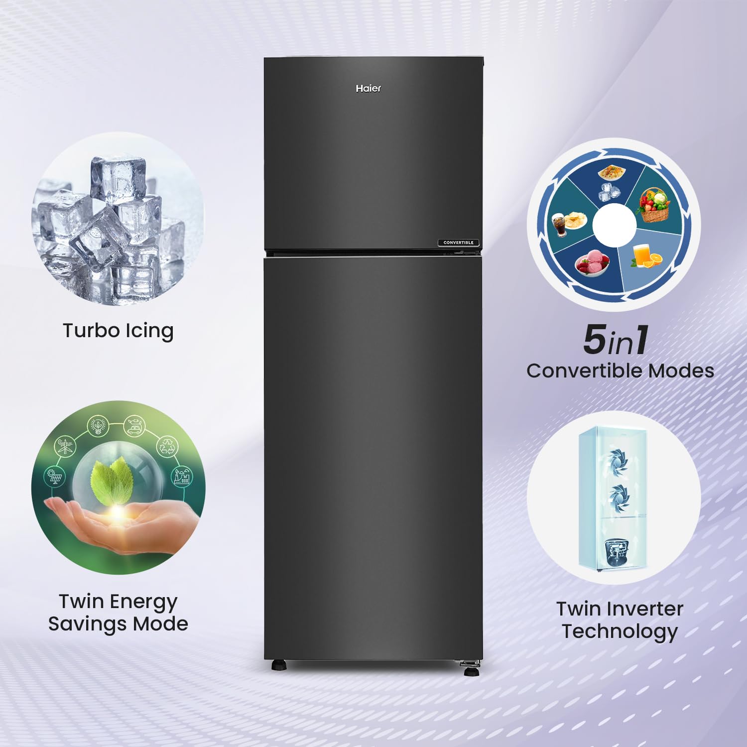 Haier 240 L, 3 Star, 5 In 1 Convertible, Twin Inverter Technology Haier 240 L, 3 Star, 5 In 1 Convertible, Twin Inverter Technology