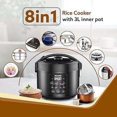 AGARO Regal Electric Rice Cooker, 3 Liters Ceramic Inner Bowl, Cooks Up to 600 Gms Raw Rice, SS Steamer AGARO Regal Electric Rice Cooker, 3 Liters Ceramic Inner Bowl, Cooks Up to 600 Gms Raw Rice, SS Steamer