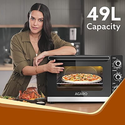 AGARO ROYAL 49 Litres Oven Toaster Griller (OTG), Motorised Rotisserie, Convection, 5 Heating Functions, 2000W, Suitable for Cake Baking.