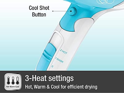 Havells 1200 Watts Foldable Hair Dryer; 3 Heat Settings With Cool Shot (Hot/Cool/ Warm), Heat Balance Technology Havells 1200 Watts Foldable Hair Dryer; 3 Heat Settings With Cool Shot (Hot/Cool/ Warm), Heat Balance Technology