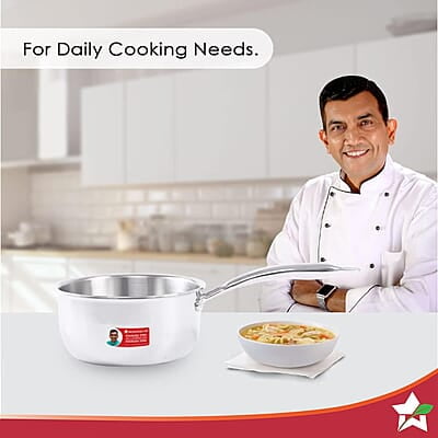 Wonderchef Nigella Tri-Ply 18 cm Sauce Pan 2.2 Liters 2.5 mm Thickness Silver