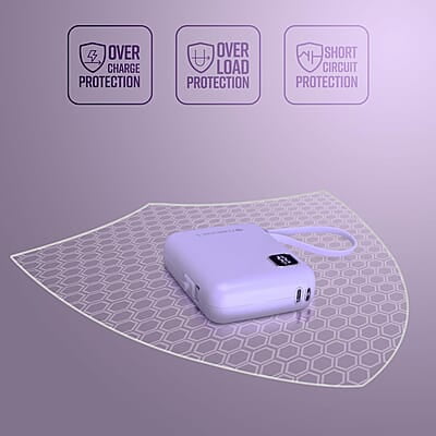 ZEBRONICS MW64 Compact Power Bank, 10000 mAh, Rapid Charge, 22.5W Output, Outputs - Type C Cable | Type C Port | Lightning Port, Percentage Indicator ZEBRONICS MW64 Compact Power Bank, 10000 mAh, Rapid Charge, 22.5W Output, Outputs - Type C Cable | Type C Port | Lightning Port, Percentage Indicator