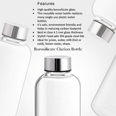 TREO By Milton Clarion Borosilicate Glass Water Bottle, 1000 ml, Transparent TREO By Milton Clarion Borosilicate Glass Water Bottle, 1000 ml, Transparent