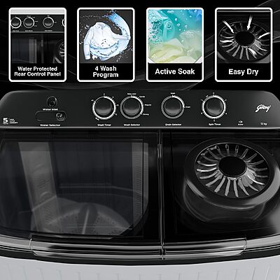 Godrej 12 Kg 5 Star Semi-Automatic Top Load Washing Machine With Air Dry and 4 Wash Programs Godrej 12 Kg 5 Star Semi-Automatic Top Load Washing Machine With Air Dry and 4 Wash Programs