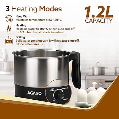 AGARO Esteem Multi Kettle 1.2 Litre, 600W with 3 Heating Modes & Rapid Boil Technology AGARO Esteem Multi Kettle 1.2 Litre, 600W with 3 Heating Modes & Rapid Boil Technology