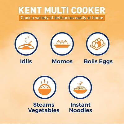 KENT Kettle Multicooker Cum Steamer 1.2 liters 800W| Boiling of Water, Tea ,Eggs , Instant Noodle Maker, Steaming idlis, Momos |Inner Stainless Steel without joint and welding & Cool Touch Outer Body KENT Kettle Multicooker Cum Steamer 1.2 liters 800W| Boiling of Water, Tea ,Eggs , Instant Noodle Maker, Steaming idlis, Momos |Inner Stainless Steel without joint and welding & Cool Touch Outer Body
