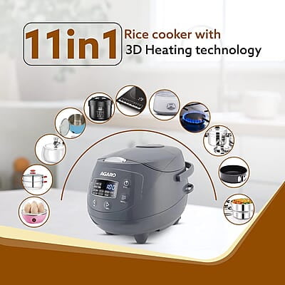 AGARO Imperial Electric Rice Cooker, 2L Ceramic Coated Inner Bowl, Steam Basket, 8 Preset Cooking Function with Advanced Fuzzy Logic 350W AGARO Imperial Electric Rice Cooker, 2L Ceramic Coated Inner Bowl, Steam Basket, 8 Preset Cooking Function with Advanced Fuzzy Logic 350W