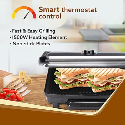 AGARO Elegant 1500-Watt Sandwich Maker with Non-Stick Grill Plates
