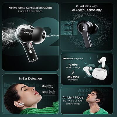 boAt Airdopes Flex 454 ANC Truly Wireless in Ear Ear Buds w/Smart Features, ANC, 60HRS Playback,Hearables App Support,4 Mics ENx,Multi Point,ASAP Charge, IPX5,Beast Mode Ear Buds TWS boAt Airdopes Flex 454 ANC Truly Wireless in Ear Ear Buds w/Smart Features, ANC, 60HRS Playback,Hearables App Support,4 Mics ENx,Multi Point,ASAP Charge, IPX5,Beast Mode Ear Buds TWS