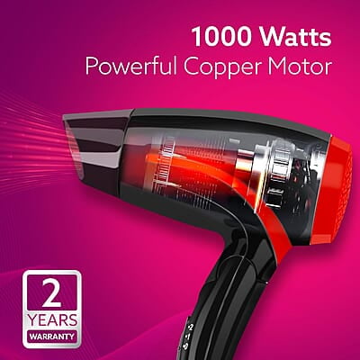 AGARO HD1177 Hair Dryer with 1000 Watts Copper Motor, 2 Speed & Temperature Settings